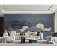 rskjdghshd Papier Peint Peint À La Main En Trois Dimensions Gris Lune Ronde Motif Artistique Peinture TV Canapé Salon Fond Mur Restaurant Chambre Salle D'étude Murale,3D,250x175cm