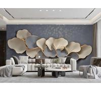 rskjdghshd Papier Peint Peint À La Main En Trois Dimensions Gris Or Fleur D'amande Motif Artistique Peinture TV Canapé Salon Fond Mur Restaurant Chambre Salle D'étude Murale,3D,350x245cm
