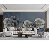 rskjdghshd Papier Peint Peint À La Main En Trois Dimensions Gris Or Fleurs Motif Artistique Peinture TV Canapé Salon Fond Mur Restaurant Chambre Salle D'étude Murale,3D,430x300cm