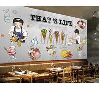 rskjdghshd Papier peint peint à la main thé de l'après-midi boisson froide pâtisserie décoration peinture café restaurant mural, 3D, 350x245cm