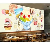 rskjdghshd Papier peint peint à la main thé de l'après-midi boisson froide pâtisserie salon décoration peinture café restaurant mural, 3D, 250x175cm