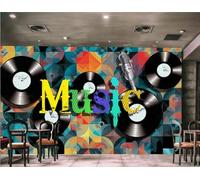 rskjdghshd Papier Peint Personnalisé Peint À La Main Musique Graffiti Art Bar Thème Après-midi Thé Dessert Maison Fond Mur Restaurant Occidental Papier Peint Café Mural,3D,300x210cm