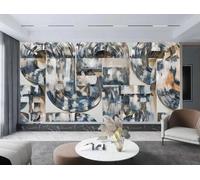 rskjdghshd Papier peint rétro abstrait vert encre avec texture de lettres en 3D, idéal pour un mur TV, un mur derrière un canapé, une chambre, un salon ou un bureau. 3D, 300 x 210 cm.