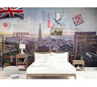 rskjdghshd Papier peint rétro, bâtiment de ville, gratte-ciel, peinture décorative, café, restaurant, fresque murale, 3D, 350x245cm