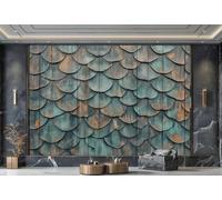 rskjdghshd Papier Peint Rétro Ciel Bleu Sculpture Sur Bois Échelle De Dragon Art Texture Collage TV Canapé Fond Mur Chambre Salon Étude Murale,3D,350x245cm