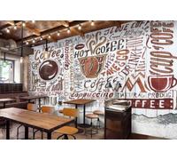 rskjdghshd Papier Peint Rétro Ciment Mur Planche De Bois Café Peint À La Main Lettre Anglaise Thème Restaurant Occidental Fond Mural Après-midi Thé Café Papier Peint,3D,300x210cm