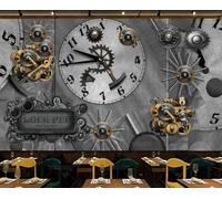 rskjdghshd Papier peint rétro en métal, horloge, décoration de bar, peinture murale, café, restaurant, 3D, 150 x 105 cm