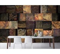 rskjdghshd Papier peint rétro grain de bois géométrique bloc mosaïque peinture décorative café restaurant mural, 3D, 300x210cm
