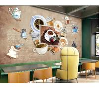rskjdghshd Papier Peint Rétro Lettres Peintes À La Main, Thème Café, Art Graffiti, Thé De L'après-midi, Dessert, Maison, Mur De Fond, Restaurant Occidental, Papier Peint Mural De Café,3D,200x140cm