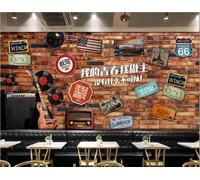 rskjdghshd Papier peint rétro mur de briques musique guitare plaque d'immatriculation peinture décorative café restaurant mural, 3D, 300x210cm