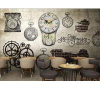 rskjdghshd Papier peint rétro mur de briques nostalgique horloge décoration peinture café restaurant mural, 3D, 250x175cm