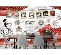 rskjdghshd Papier peint rétro mur de briques nostalgique musique après-midi thé bar décoration peinture café restaurant mural, 3D, 300x210cm