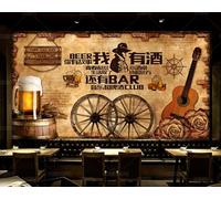 rskjdghshd Papier peint rétro mur de briques panneau de bois vous avez une histoire bar décoration peinture café restaurant mural, 3D, 150x105cm