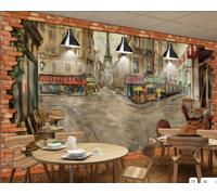 rskjdghshd Papier Peint Rétro Mur De Briques Peint À La Main Boisson Café Image Peinture À L'huile Restaurant Occidental Fond Mural Après-midi Thé Café Papier Peint,3D,250x175cm