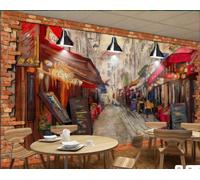 rskjdghshd Papier Peint Rétro Mur De Briques Peint À La Main Boisson Café Image Peinture À L'huile Restaurant Occidental Fond Mural Après-midi Thé Café Papier Peint,3D,150x105cm
