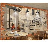 rskjdghshd Papier Peint Rétro Mur De Briques Peint À La Main Boisson Café Image Peinture À L'huile Restaurant Occidental Fond Mural Après-midi Thé Café Papier Peint,3D,300x210cm