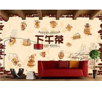 rskjdghshd Papier peint rétro mur de briques peint à la main dessert thé de l'après-midi décoration peinture café restaurant mural, 3D, 400x280cm