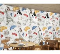 rskjdghshd Papier Peint Rétro Mur De Briques Peint À La Main Dessin Animé Graffiti Boisson Café Image Restaurant Occidental Fond Mural Après-midi Thé Café Papier Peint,3D,430x300cm