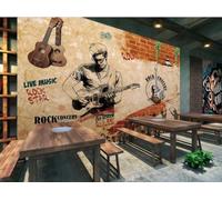 rskjdghshd Papier Peint Rétro Mur De Briques Rock Musique Bar Boisson Froide Après-midi Thé Gâteau Dessert Maison Fond Mur Restaurant Occidental Papier Peint Café Mural,3D,350x245cm