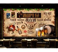 rskjdghshd Papier peint rétro mur de briques vous avez une histoire j'ai du vin peinture décorative café restaurant mural, 3D, 200x140cm