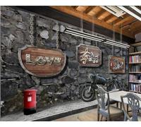 rskjdghshd Papier Peint Rétro Mur De Pierre Nostalgique Moto Collations Décontractées Gourmet Après-midi Thé Boisson Magasin Fond Mur Restaurant Occidental Papier Peint Café Mural,3D,200x140cm