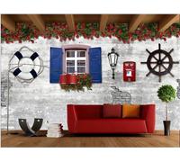 rskjdghshd Papier Peint Rétro Nostalgique Ciment Brique Mur Fenêtre Rose Fleur Musique Bar Après-midi Thé Snack Boisson Magasin Fond Mur Restaurant Occidental Papier Peint Café Mural,3D,430x300cm