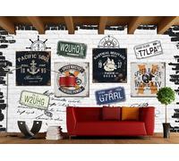 rskjdghshd Papier Peint Rétro Nostalgique Mur De Briques Café Anglais Thème Affiche Bar Après-midi Thé Gâteau Dessert Maison Fond Mur Restaurant Occidental Papier Peint Café Mural,3D,200x140cm
