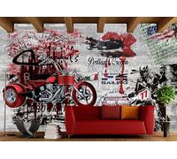 rskjdghshd Papier peint rétro nostalgique street art moto graffiti salon bar décoration peinture café restaurant mural, 3D, 350x245cm