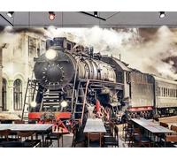 rskjdghshd Papier peint rétro nostalgique vieux train peinture décorative café restaurant mural, 3D, 430x300cm