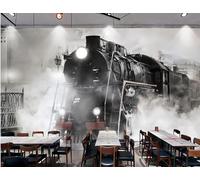 rskjdghshd Papier peint rétro nostalgique vieux train peinture décorative café restaurant mural, 3D, 430x300cm