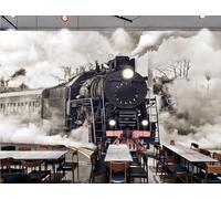 rskjdghshd Papier peint rétro nostalgique vieux train peinture décorative café restaurant mural, 3D, 430x300cm