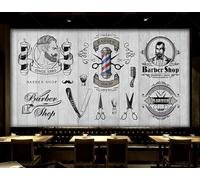 rskjdghshd Papier peint rétro panneau de bois peint à la main salon de coiffure salon de beauté peinture décorative café restaurant mural, 3D, 200x140cm