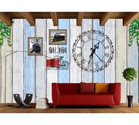 rskjdghshd Papier peint rétro planche de bois Hello Time horloge magasin de boissons peinture décorative café restaurant mural, 3D, 250x175cm