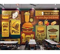 rskjdghshd Papier peint rétro poulet frit hamburger pizza peinture décorative café restaurant mural, 3D, 350x245cm