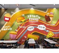 rskjdghshd Papier peint rétro poulet frit hamburger pizza peinture décorative café restaurant mural, 3D, 430x300cm