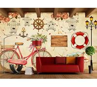 rskjdghshd Papier peint rétro romantique sur le thème de la mer pour les magasins de boissons, les cafés, les restaurants, 3D, 150x105cm