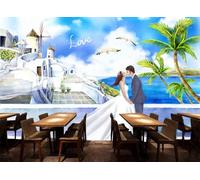 rskjdghshd Papier peint romantique amour mer architecture décoration peinture café restaurant mural, 3D, 200x140cm