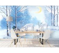 rskjdghshd Papier peint simple d'élan, paysage enneigé et arbres pour la décoration du salon, peinture murale de café et de restaurant, 3D, 250x175cm