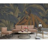 rskjdghshd Papier Peint Simple Rétro Orange Cheval Art Feuille Texture Paysage Peinture Salon Chambre Fond Mur Papier Peint Hôtel Restaurant Café Mural,3D,350x245cm