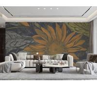 rskjdghshd Papier Peint Simple Rétro Orange Tournesol Art Feuille Texture Paysage Peinture Salon Chambre Fond Mur Papier Peint Hôtel Restaurant Café Mural,3D,430x300cm