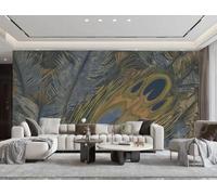 rskjdghshd Papier Peint Simple Rétro Plume De Paon Art Feuille Texture Paysage Peinture Salon Chambre Fond Mur Papier Peint Hôtel Restaurant Café Mural,3D,250x175cm