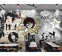 rskjdghshd Papier peint sur le thème de la musique rock hip-hop pour les peintures murales de restaurants et de cafés, 3D, 430x300cm