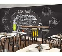 rskjdghshd Papier Peint Tableau Noir Peint À La Main Pizza Fast Food Restaurant Après-midi Thé Pain Dessert Maison Fond Mur Restaurant Occidental Papier Peint Café Mural,3D,200x140cm