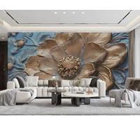 rskjdghshd Papier Peint Tridimensionnel Fleur Dorée Relief Bleu Cuivre Sculpture Pétales Peinture Salon Chambre Fond Mur Papier Peint Hôtel Restaurant Café Mural,3D,150x105cm