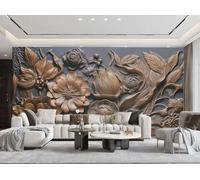 rskjdghshd Papier Peint Tridimensionnel Fleur Dorée Relief Cuivre Sculpture Texture Salon Chambre Fond Mur Papier Peint Hôtel Restaurant Café Mural,3D,300x210cm