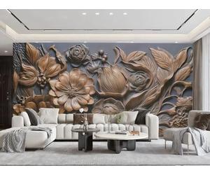 rskjdghshd Papier Peint Tridimensionnel Fleur Dorée Relief Cuivre Sculpture Texture Salon Chambre Fond Mur Papier Peint Hôtel Restaurant Café Mural,3D,300x210cm