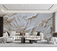 rskjdghshd Papier Peint Tridimensionnel Simple Et Élégant Blanc Lotus Relief Feuille De Lotus Art Salon Chambre Fond Mur Papier Peint Hôtel Restaurant Café Mural,3D,430x300cm