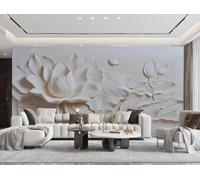 rskjdghshd Papier Peint Tridimensionnel Simple Lotus Blanc Nénuphar Relief Sculpture Sur Pierre Art Salon Chambre Fond Mur Papier Peint Hôtel Restaurant Café Mural,3D,150x105cm