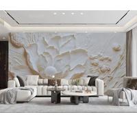 rskjdghshd Papier Peint Tridimensionnel Simple Lotus Plâtre Relief Blanc Feuille De Lotus Art Salon Chambre Fond Mur Papier Peint Hôtel Restaurant Café Mural,3D,350x245cm