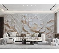 rskjdghshd Papier Peint Tridimensionnel Simple Nénuphar Lotus Relief Pierre Sculpture Art Salon Chambre Fond Mur Papier Peint Hôtel Restaurant Café Mural,3D,350x245cm
